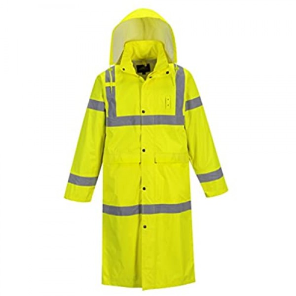 Portwest UH445 Hi Vis Classic Rain Coat 48 Long Waterproof Rain Jacket with Hood Yellow