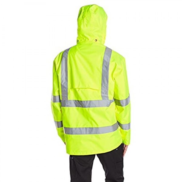 VIKING Professional Journeyman 300 Denier Trilobal Rip-Stop Waterproof and Windproof Hi-Vis Safety Rain Jacket with D Configuration 2 Vi-brance Reflective Tape