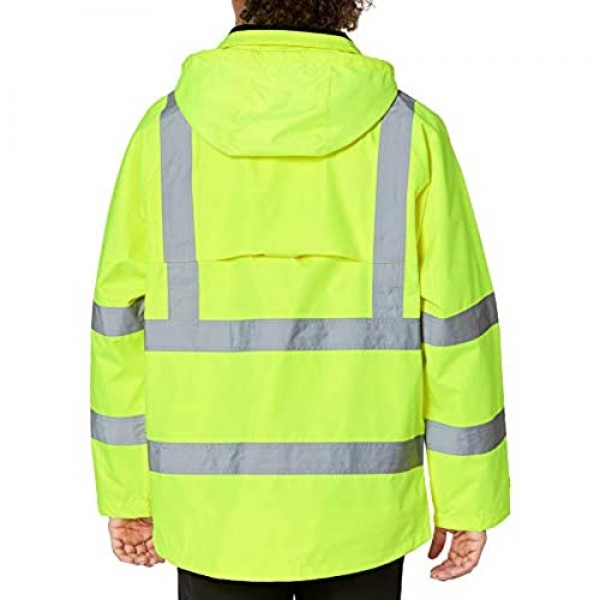 VIKING Professional Journeyman 300 Denier Trilobal Rip-Stop Waterproof and Windproof Hi-Vis Safety Rain Jacket with D Configuration 2 Vi-brance Reflective Tape