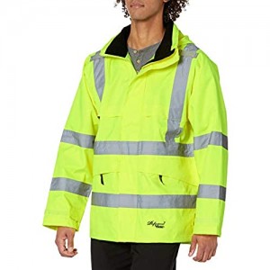 VIKING Professional Journeyman 300 Denier Trilobal Rip-Stop Waterproof and Windproof Hi-Vis Safety Rain Jacket with D Configuration 2" Vi-brance Reflective Tape