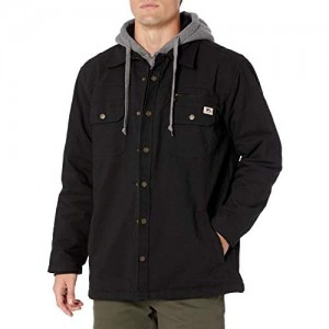 Wells Lamont mens Quilted Lined Flex Canvas Shirt Jacket With Sherpa Lined Fleece Hood