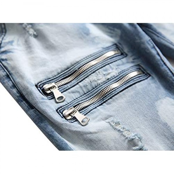 HENGAO Mens Destroyed Ripped Straight Fit Jeans
