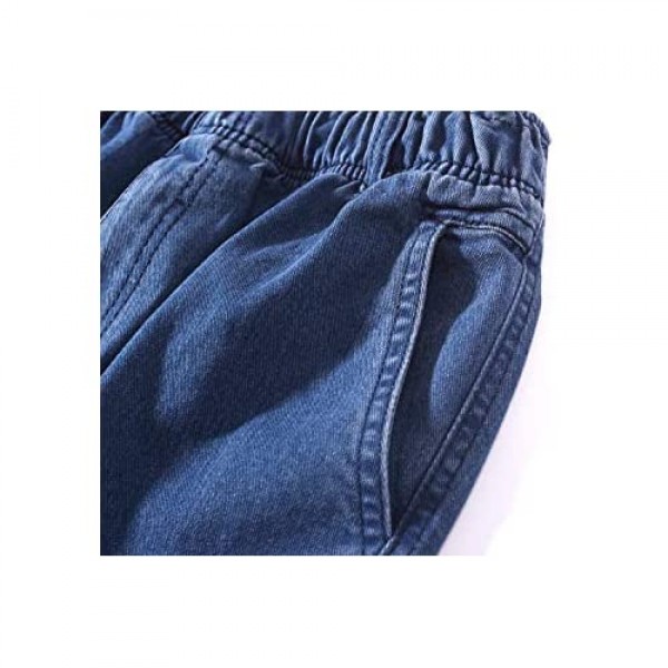 IDEALSANXUN Men’s Elastic Waist Loose Fit Denim Pants Casual Solid Jeans Trouser