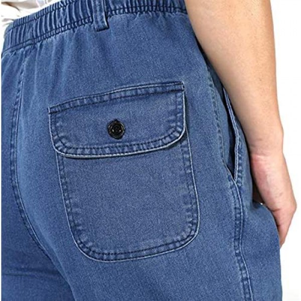 Locachy Men’s Elastic Waist Denim Pants Casual Loose Straight Jeans