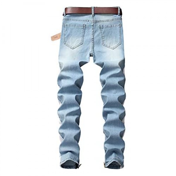 LONGBIDA Men's Slim Fit Jeans Stretch Destroyed Ripped Skinny Side Striped Ankle Zipper Denim Pencil Pants