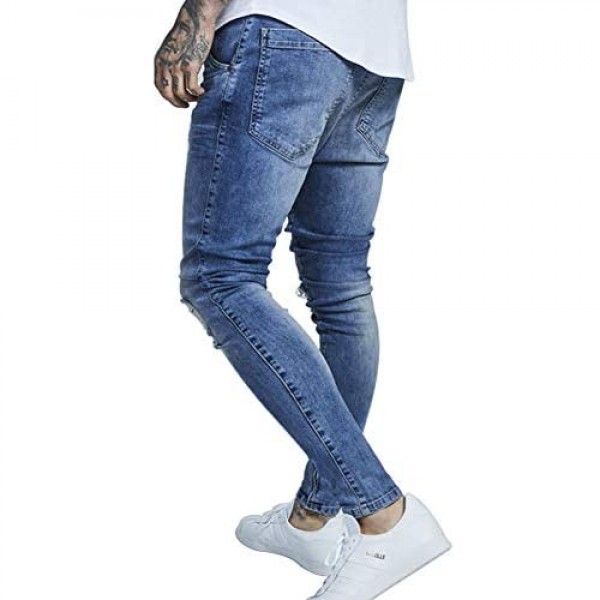 NOAZORO Men's Skinny Slim Fit Ripped Distressed Stretch Jeans Pants
