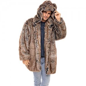 Alexander Del Rossa Men's Faux Fur Coat with Hood  Warm Plush Jacket