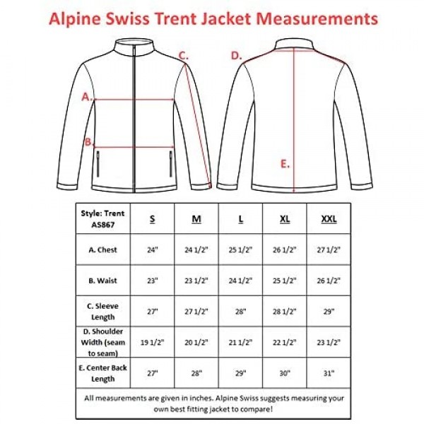 Alpine Swiss Trent Mens Full Zip Up Fleece Jacket