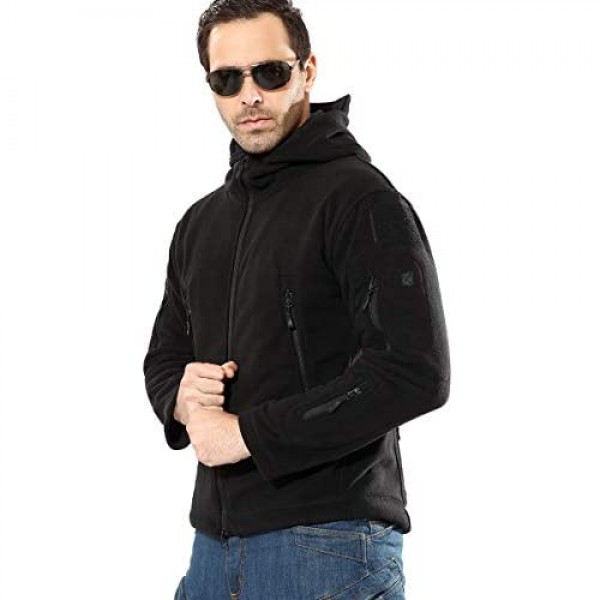 CARWORNIC Men's Military Tactical Fleece Jacket Warm Multi-Pockets Outdoor Hooded Coat