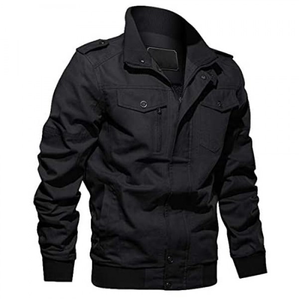 CRYSULLY Men's Winter Casual Thicken Multi-Pocket Field Jacket Outwear Fleece Cargo Jackets Coat