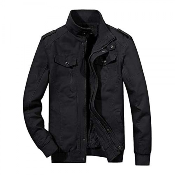 CRYSULLY Men's Winter Casual Thicken Multi-Pocket Field Jacket Outwear Fleece Cargo Jackets Coat