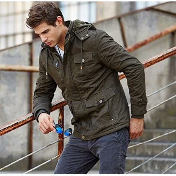 CRYSULLY Men's Winter Casual Thicken Multi-Pocket Outwear Jacket Coat with Removable Hood