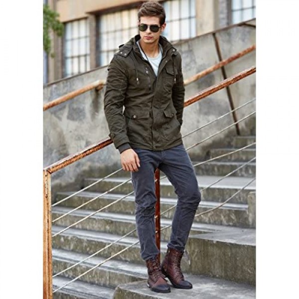CRYSULLY Men's Winter Casual Thicken Multi-Pocket Outwear Jacket Coat with Removable Hood