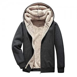 Flygo Men's Casual Winter Warm Thick Sherpa Lined Full-Zip Hooded Sweatshirt Jacket Coat