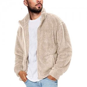 Gafeng Mens Fluffy Fuzzy Sherpa Jacket Casual Winter Fleece Stand Collar Zip up Outwear Cardigan Coat