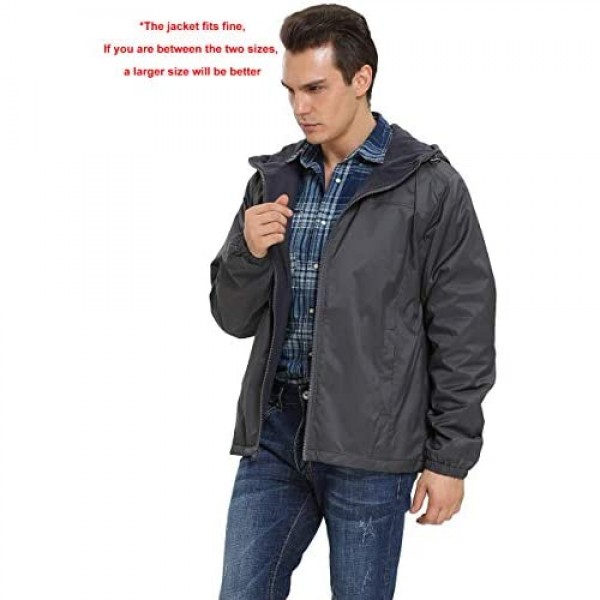 iloveSIA Men's Lightweight Fleece-Lined Hooded Jacket with Rainproof Windproof Shell