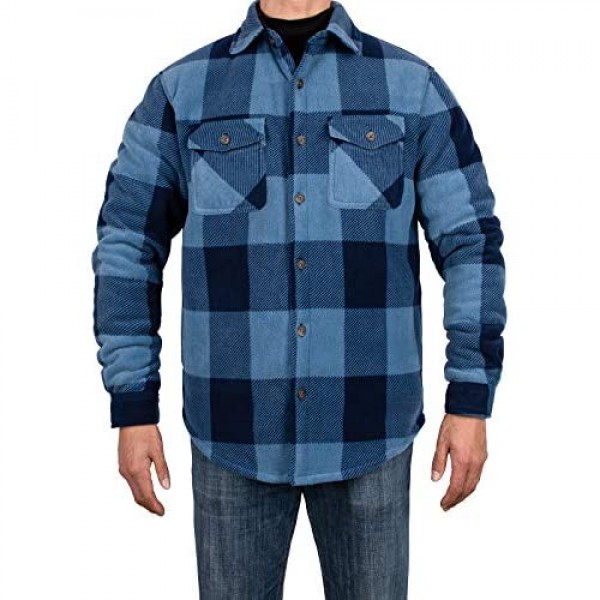 Men's Warm Sherpa Lined Fleece Plaid Flannel Shirt Jacket(All Sherpa Fleece Lined)