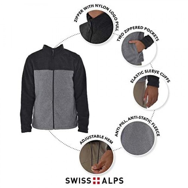 Swiss Alps Mens Full Zip Performance Polar Fleece Jacket Sweatshirt with Pockets