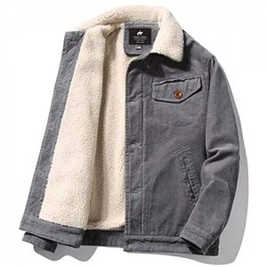 West Louis Men's Fleece Lining Corduroy Winter Jacket Fleece Warm Corduroy Coat