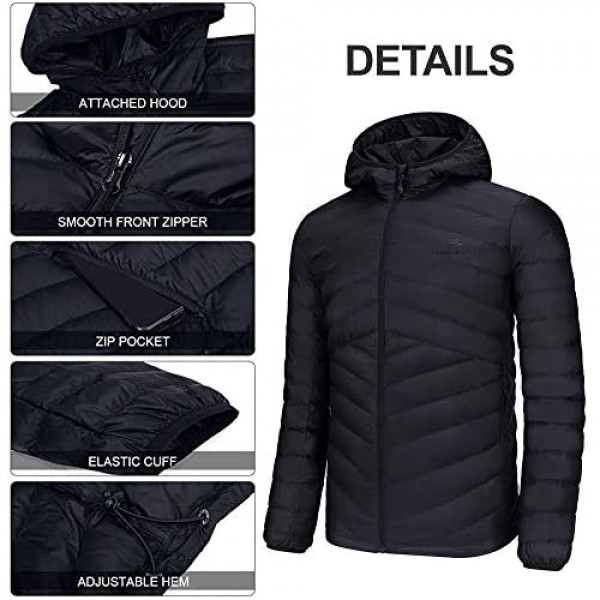 CAMEL CROWN Men's Packable Down Jacket Hooded Lightweight Puffer Insulated Coat for Travel Outdoor Hiking