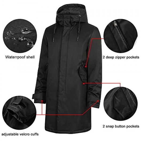 Pioneer Camp Men's Jackets Waterproof Windproof Outdoor Black Hooded Warm Long Parka Coats for Early Spring Fall Winter