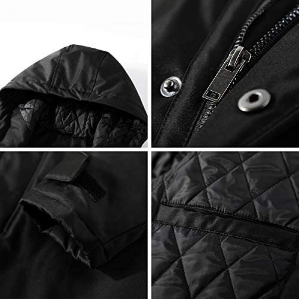 Pioneer Camp Men's Jackets Waterproof Windproof Outdoor Black Hooded Warm Long Parka Coats for Early Spring Fall Winter