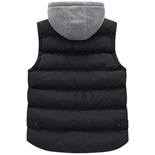 Wantdo Men's Thicken Winter Vest Water-Resistant Puffer Jacket Thicken Vest with Removable Hood