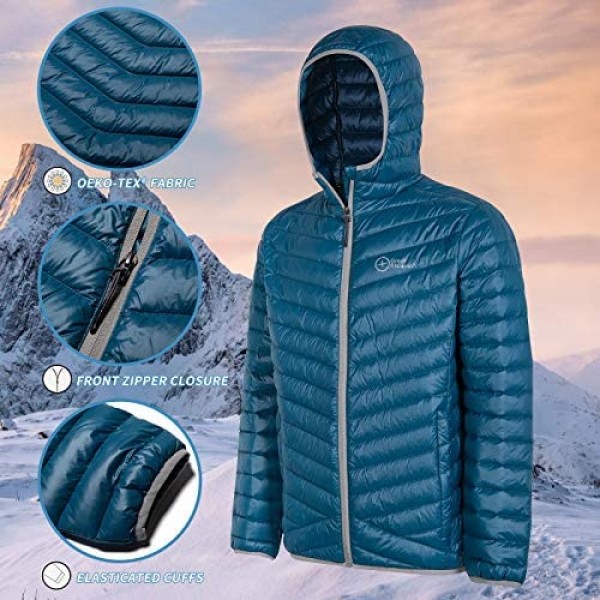 Great Escapes Men's Lightweight Puffer Insulated Windproof Down Jacket with Hood Water-Resistant Down Jacket Winter Coat