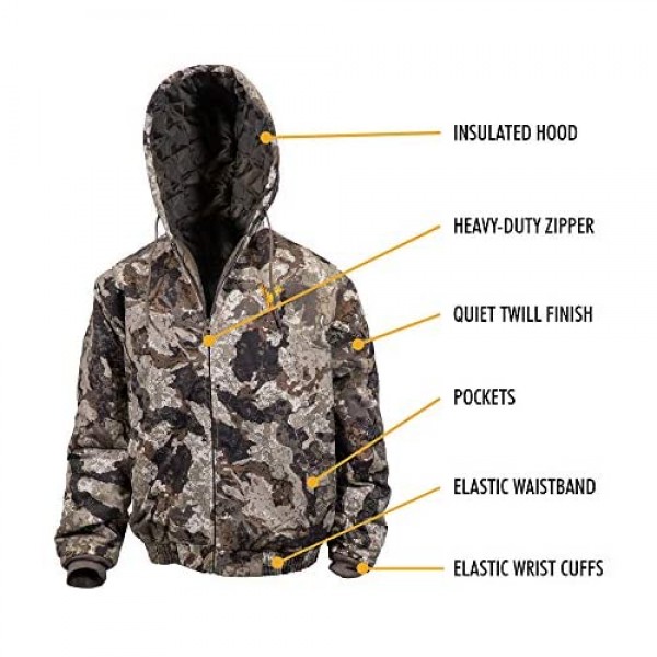 Hot Shot Men’s Insulated Twill Camo Hunting Jacket Camo with Cotton Shell for cold weather bird and deer hunting