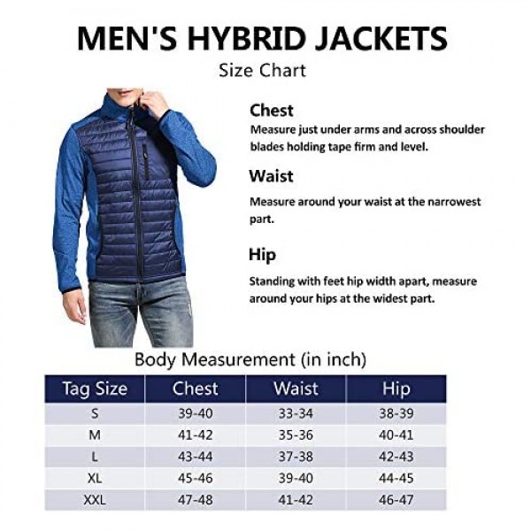 Men's Insulated Hybrid Hiking Jacket Lightweight Thermal Running Jacket Quilted Outerwear Jacket
