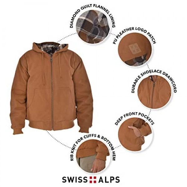 Swiss Alps Mens Quilted Flannel Lined Heavyweight Duck Canvas Work Jacket