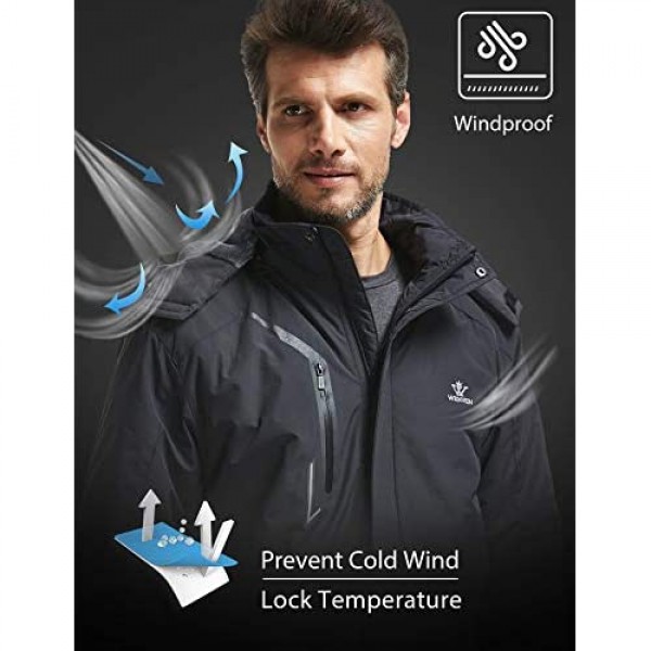 WenVen Men's Winter Warm Windproof Detachable Hood Thick Waterproof Skiing Jacket