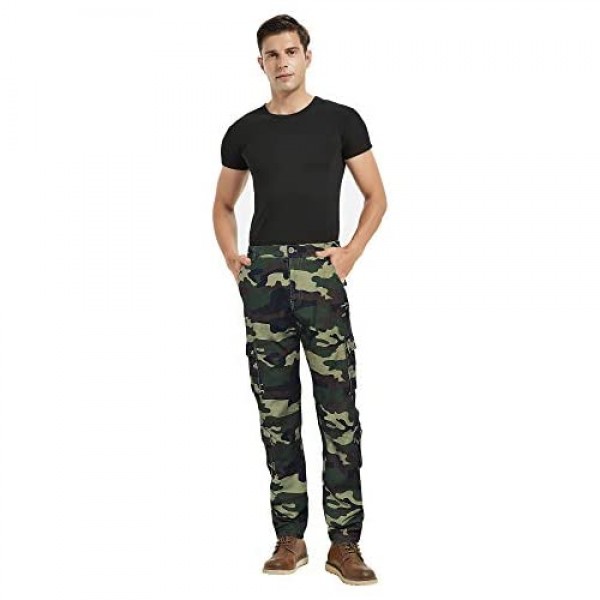BOJIN Men's Cargo Pants Casual Military Army Camo Regular Fit Cotton Combat Camouflage Cargo Work Pants with 8 Pockets