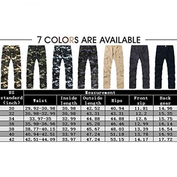 BOJIN Men's Cargo Pants Casual Military Army Camo Regular Fit Cotton Combat Camouflage Cargo Work Pants with 8 Pockets