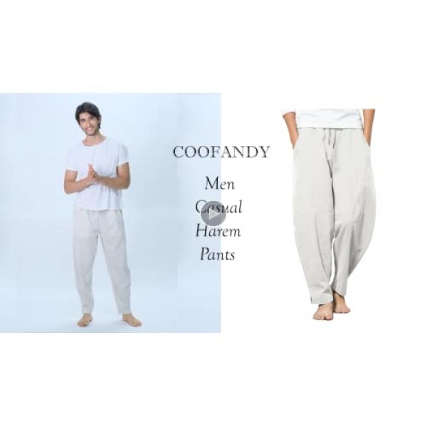 COOFANDY Men's Linen Pants Casual Elastic Waist Drawstring Yoga Beach Trousers