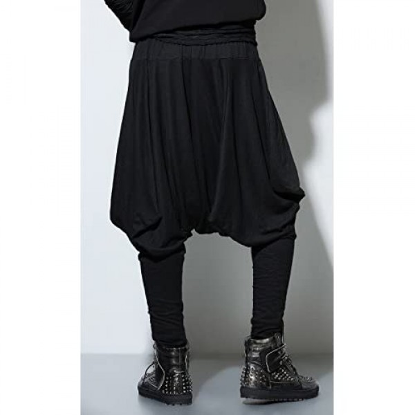 ellazhu Men's Harem Pants Elastic Waist Black Sweaterpants for Men Yoga Trouser Joggers GYM22 A