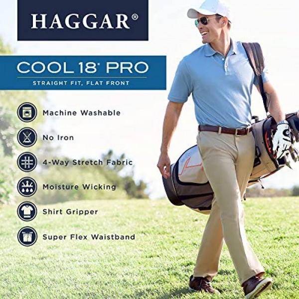 Haggar Men's Cool 18 Pro Straight Fit Flat Front Superflex Waistband Pant