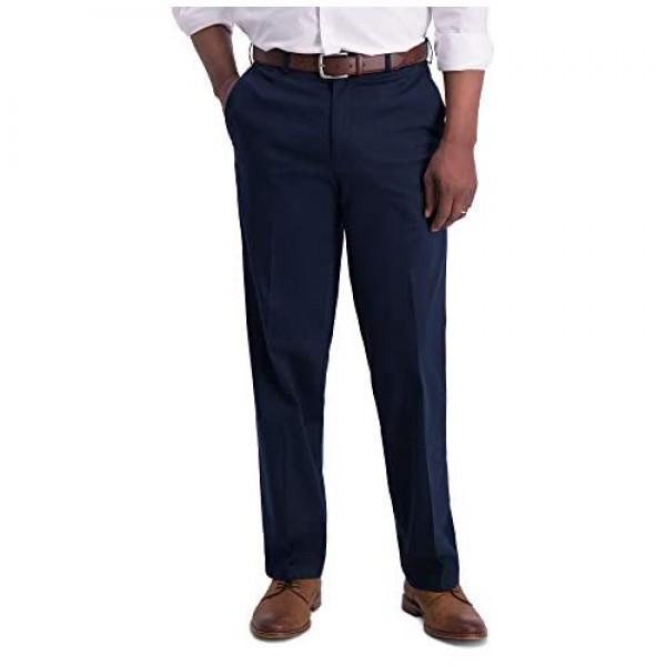 Haggar Men's Iron Free Premium Khaki Classic Fit Flat Front Expandable Waist Casual Pant