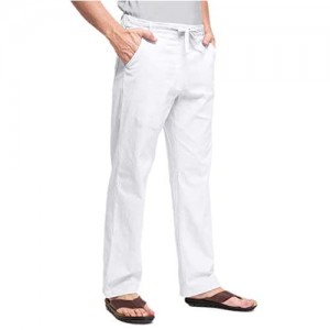 Janmid Men's Linen Pants Casual Elastic Waist Drawstring Yoga Beach Trousers
