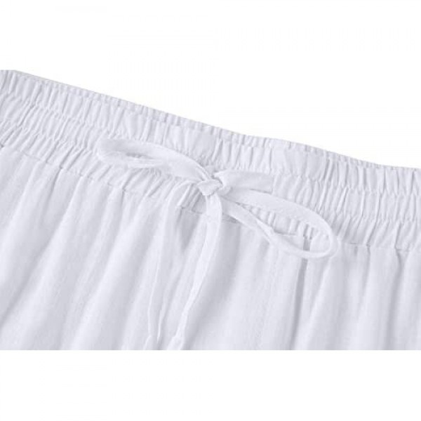 Karlywindow Mens Linen Pants Casual Loose Lightweight Drawstring Elastic Waist Summer Yoga Beach Trousers