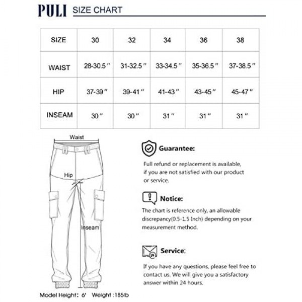 PULI Men's Hiking Cargo Pants Slim Fit Stretch Jogger Cycling Waterproof Outdoor Trousers with Pockets