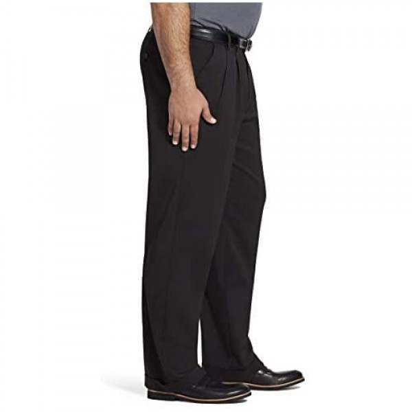 Van Heusen Men's Big and Tall Traveler Stretch Pleated Dress Pant Black 42W x 34L