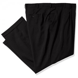 Van Heusen Men's Big and Tall Traveler Stretch Pleated Dress Pant  Black  48W x 29L
