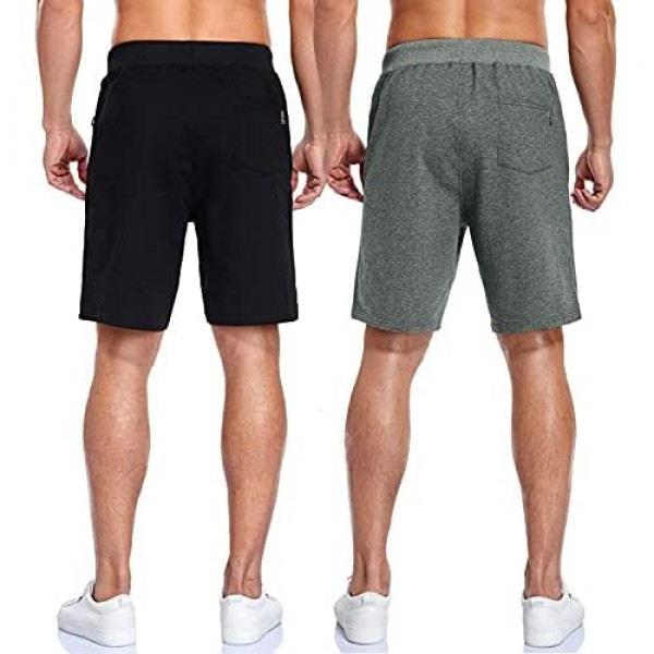 Boyzn Men's 2 Pack Casual Shorts Comfortable Cotton Workout Shorts Elastic Waist Running Shorts with Zipper Pockets