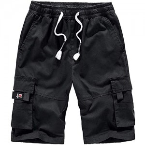 czzstance Men's Cargo Shorts Elastic Waist Relaxed Fit Multi-Pockets Cotton Casual Outdoor Lightweight Work Shorts