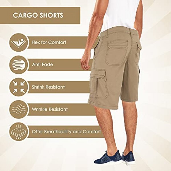 High Energy Stretch Cargo Shorts for Men with 6 Pockets Classic Knee Length Summer Wear