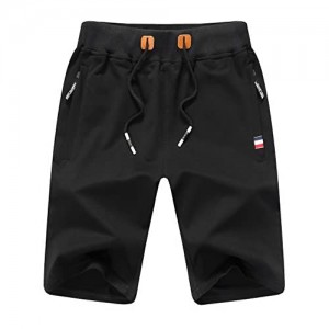 JustSun Mens Shorts Casual Sports with Elastic Waist Zipper Pockets