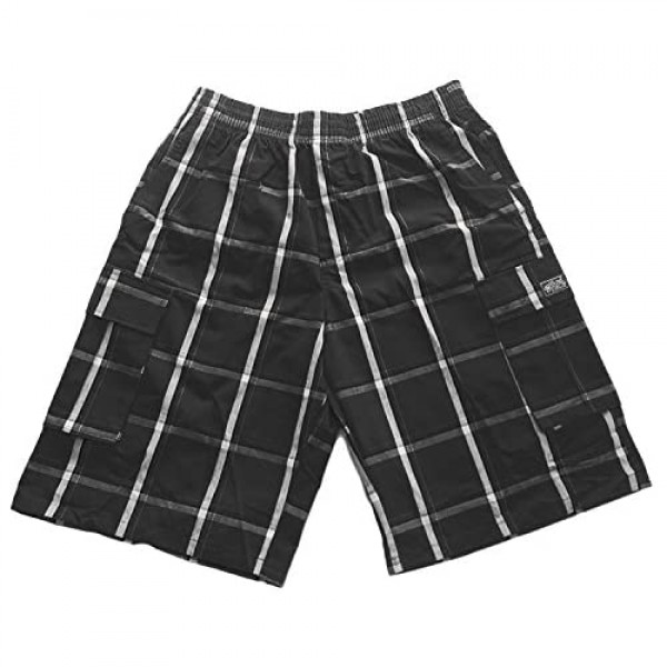Shaka Wear Men’s Cargo Shorts – Casual Plaid Loose Relaxed Loose Fit Elastic Waist Multi Pocket Pants Regular Big S~5XL