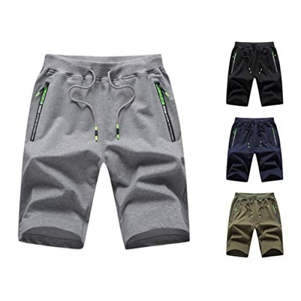 STICKON Mens Shorts Casual Comfy Workout Shorts Elastic Waist Summer Beach Shorts Drawstring with Zipper Pockets