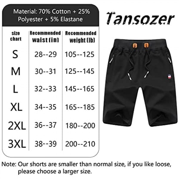 Tansozer Mens Shorts Casual Workout Drawstring Shorts with Elastic Waist and Zipper Pockets